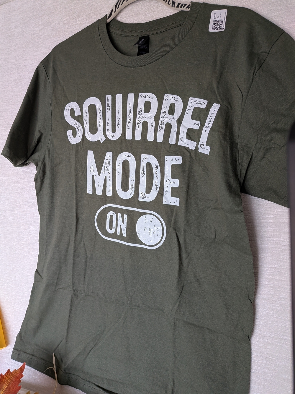 Olive Green 'Squirrel Mode On' Short Sleeve Graphic T-shirt Medium